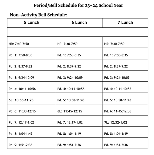 Non-Activity Bell Schedule